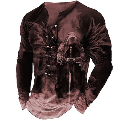 😎【Promoția de sfârșit de an】Tricou casual cu mânecă lungă, imprimat 3D, pentru bărbați-3846378
