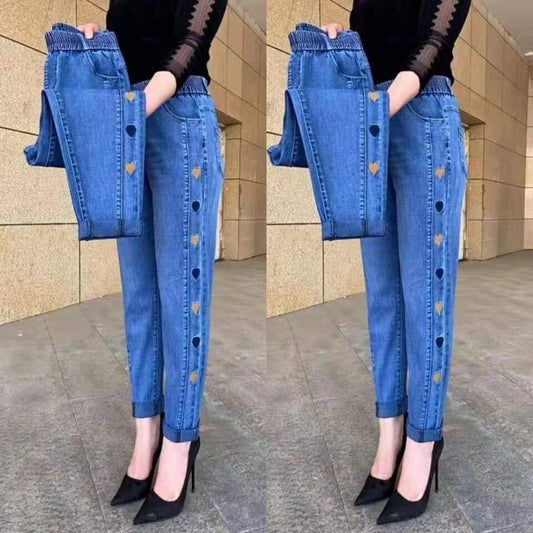 🔥49% OFF🔥[M-5XL] Blugi elastici cu talie înaltă, versatili, în formă de inimă --3965741
