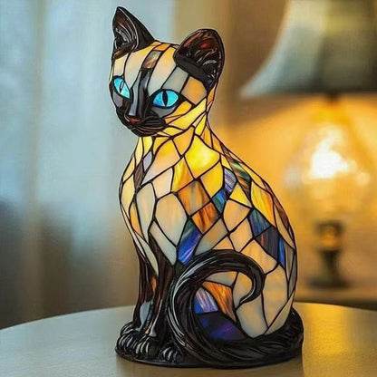 🐱💖Stolna lampa u obliku mačke, retro noćna lampa izrađena od šarene smole, s mačjom tematikom