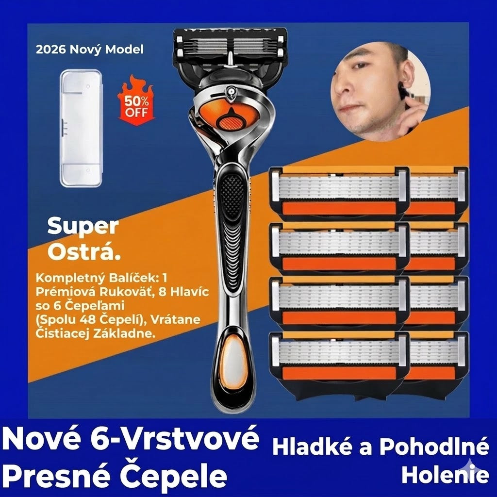 🔥Top hit【Zľava 50%】 🪒✨Náhradné hlavice na holiaci strojček pre mužov so stojanom, ostré nerezové čepele pre hladké oholenie