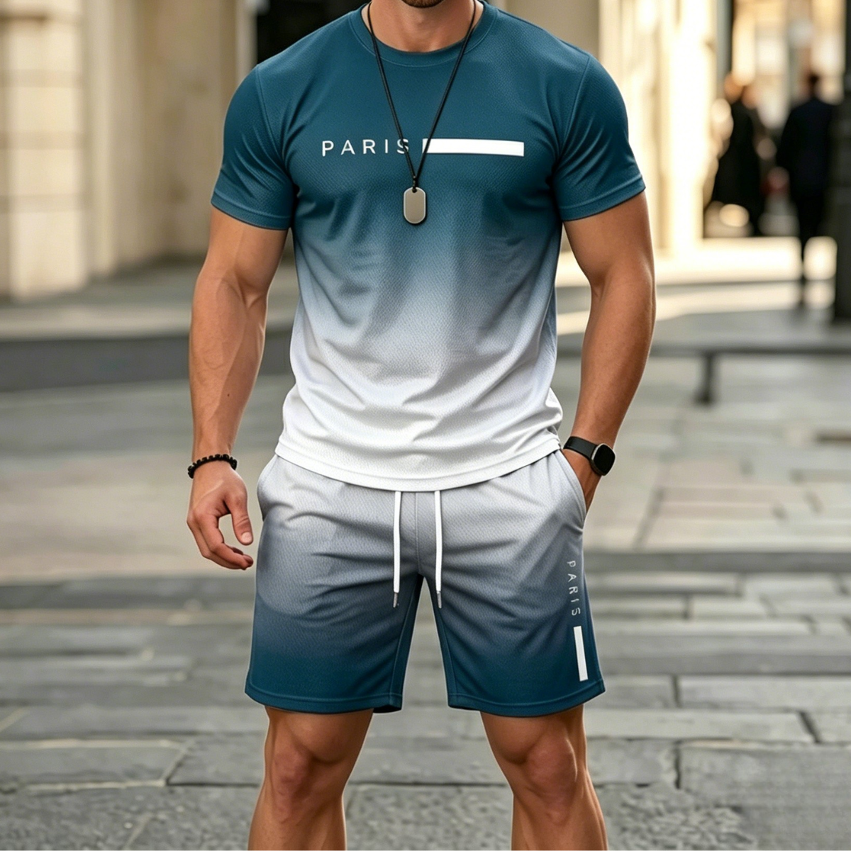 Conjunto deportivo de verano de 2 piezas para hombre: cómoda camiseta de manga corta y pantalones cortos para el día a día y para estar en casa.