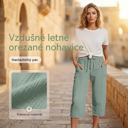 💖【Kúp jeden, druhý dostaneš zadarmo】👖👖Dámske jednofarebné skladané capri nohavice z bavlny a ľanu - štýlové a priedušné, lichotivé tvaru nôh, elegantné a ležérne