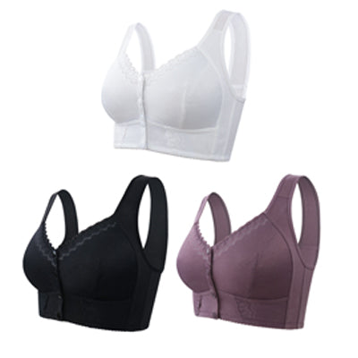 （3 buc）💕🎁【45kg-155kg】Sutien supradimensionat, respirabil, din bumbac moale, cu nasturi frontali-3897626