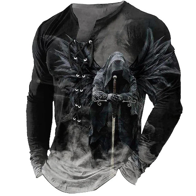 😎【Promoția de sfârșit de an】Tricou casual cu mânecă lungă, imprimat 3D, pentru bărbați-3846378