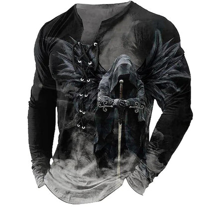😎【Promoția de sfârșit de an】Tricou casual cu mânecă lungă, imprimat 3D, pentru bărbați-3846378