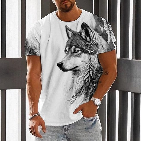 👕👕【2XS-6XL】Vară nou 2025 Tricou sport casual pentru bărbați Wolf cu imprimare 3D, mânecă scurtă, mărime mare --3969052