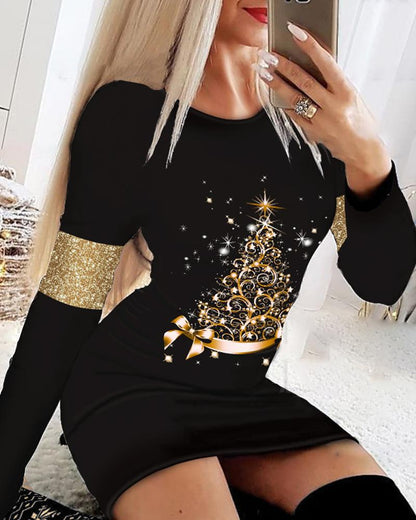 🎅👗【S-5XL】2025 Jesienne i zimowe sukienki świąteczne z długim rękawem z nadrukiem