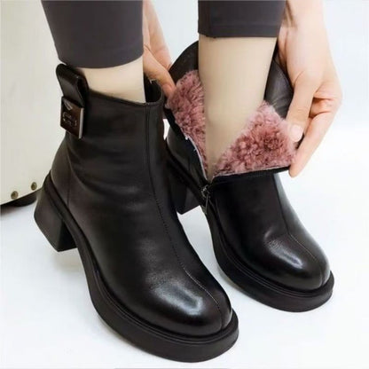 【35-40】2024 pantofi de dama din bumbac din piele naturala toc gros-3855070