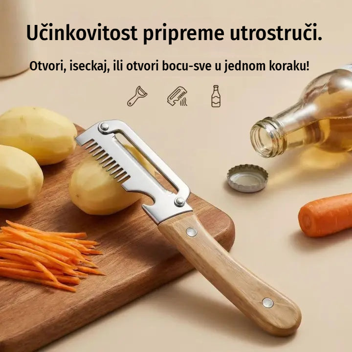 ✅【Kupite 2, dobijte 2 gratis!】🧅🔪 Višenamjenska kuhinjska gulilica 3 u 1: Guli, reže i otvara čepove boca! 🔥