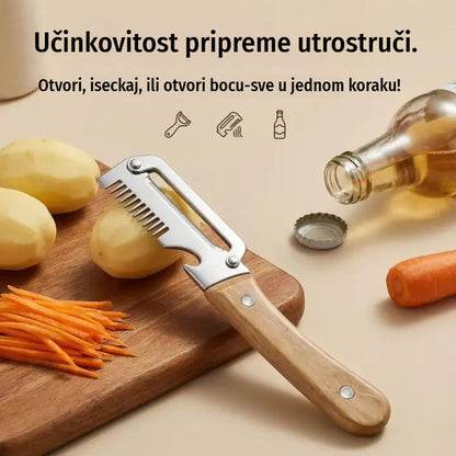 ✅【Kupite 2, dobijte 2 gratis!】🧅🔪 Višenamjenska kuhinjska gulilica 3 u 1: Guli, reže i otvara čepove boca! 🔥