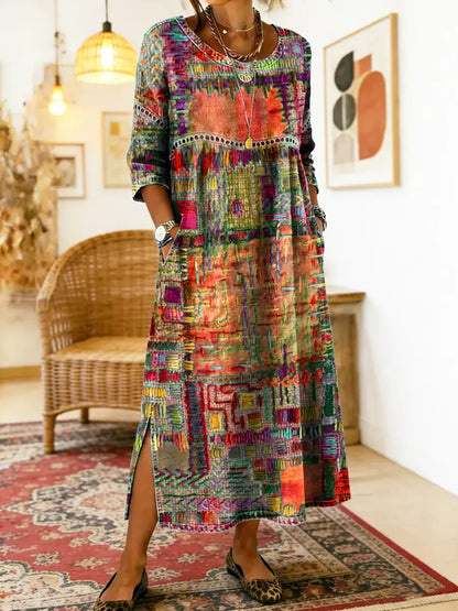 Manuela | Boemska maksi haljina s etničkim patchwork printom