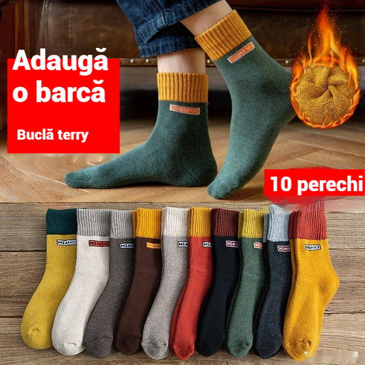 🧦【10 perechi】Șosete de iarnă din bumbac cu tub mijlociu, complet îngroșate din bumbac de catifea cu funcție de deodorant