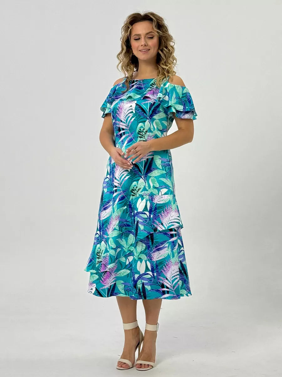 💥【🔥Top Vânzare】🌺 Rochie cu umeri goi și imprimeu tropical - Un must-have pentru modă de vară 🌞