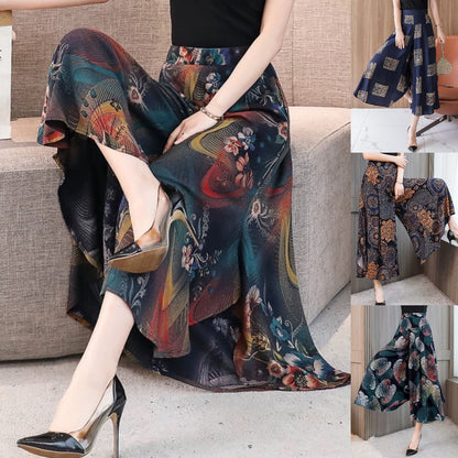 🔥【Fusta de înaltă calitate】【40-120kg】🌻vara noua marime mare imprimata talie inalta pantaloni largi cu picioare late