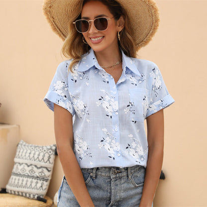 🔥【S-5XL】Blusa casual de gasa para mujer, nueva, de verano, con estampado y mangas cortas✅️Pago contra entrega disponible