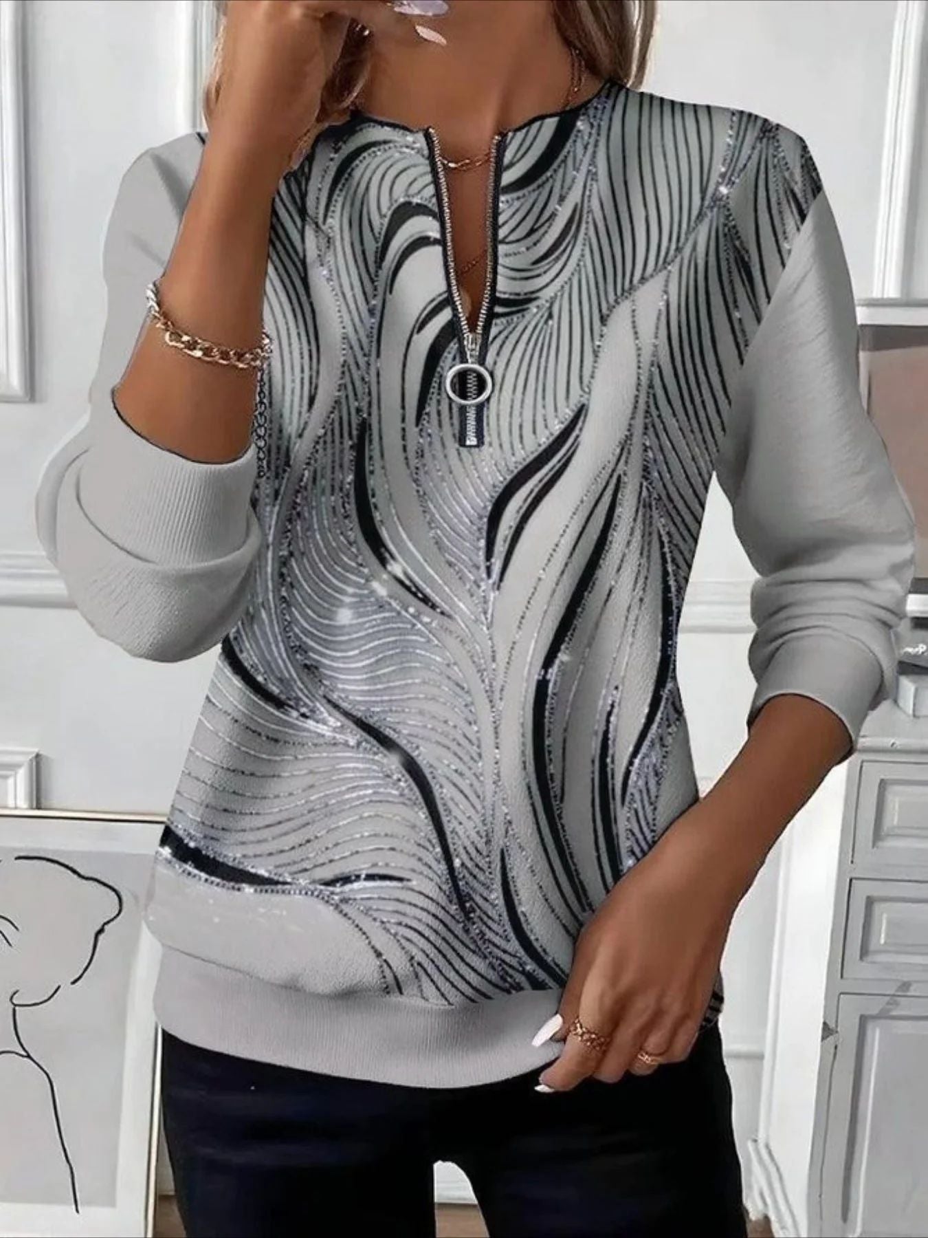 👚🔥【Plaćanje pouzećem】💥(S-5XL) Ženska prugasta majica s dugim rukavima i patentnim zatvaračem, ležerna