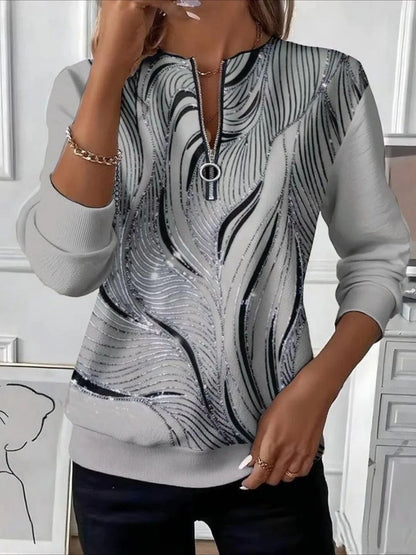 👚🔥【Plaćanje pouzećem】💥(S-5XL) Ženska prugasta majica s dugim rukavima i patentnim zatvaračem, ležerna