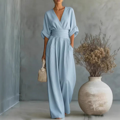 🌿【S-5XL】 Elegantni kombinezon od prirodne tkanine - naglašava struk i skriva nedostatke