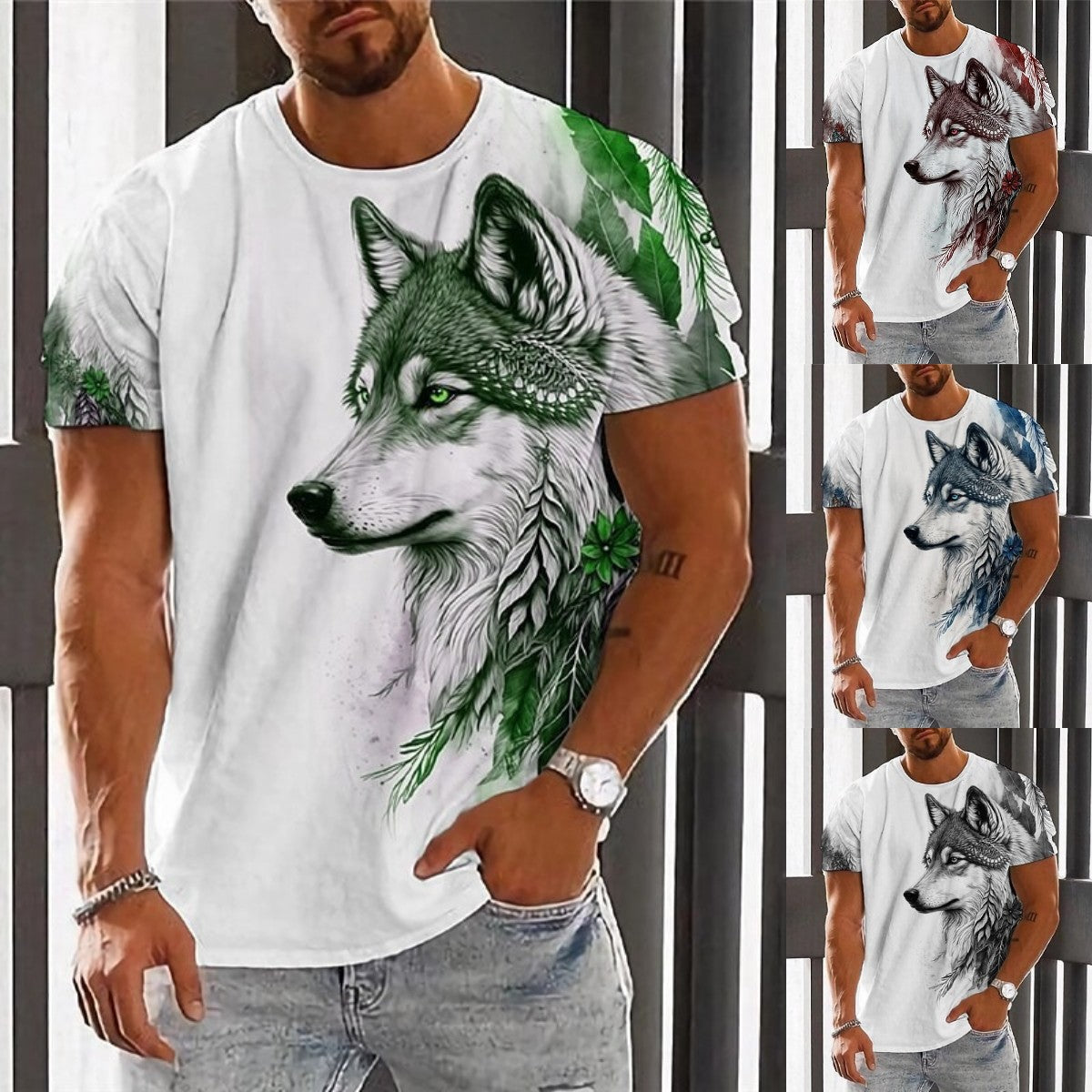 👕👕【2XS-6XL】Vară nou 2025 Tricou sport casual pentru bărbați Wolf cu imprimare 3D, mânecă scurtă, mărime mare --3969052