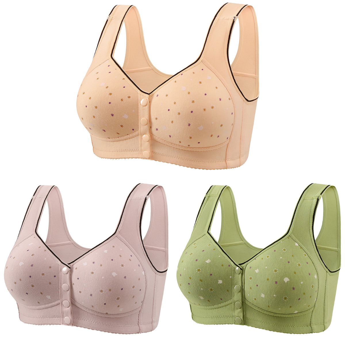 😍💖【Plačilo ob dostavi】💥【Paket 3 kosov】Ženski modrček brez žice, zapenjanje spredaj【40–110 kg】❤️Čisti bombaž, naravna antibakterijska zaščita, udoben