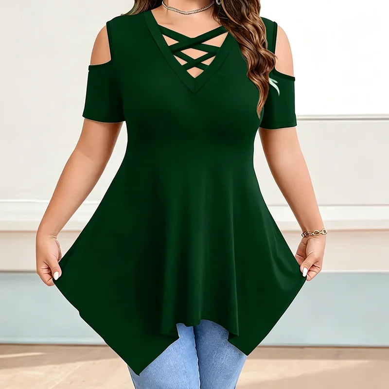 👚【S-5XL】Moderna majica s prekriženim V-izrezom i golim ramenima