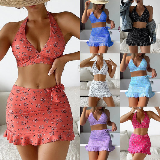【✨Reducere limitată în timp】👙 Set bikini cu imprimeu, 3 piese, pentru femei