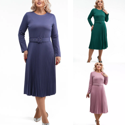 ✨【S-5XL】👗Toamna și iarna 2025, la modă nouă, elegantă, de înaltă calitate, rochie pliată de culoare solidă-3861079