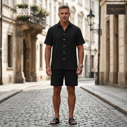 👔👖【S-3XL】🔥Ljetni muški ležerni komplet za plažu kratkih rukava i košulje kratkih hlača, ležerna mješavina pamuka i lana
