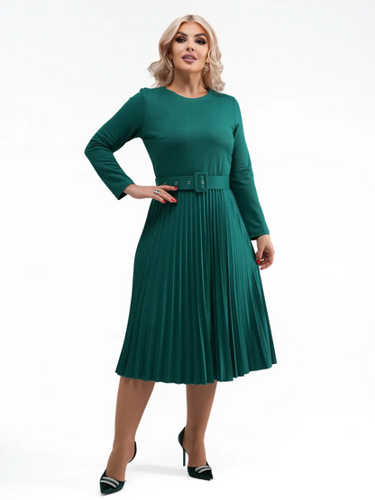 ✨【S-5XL】👗Toamna și iarna 2025, la modă nouă, elegantă, de înaltă calitate, rochie pliată de culoare solidă-3861079