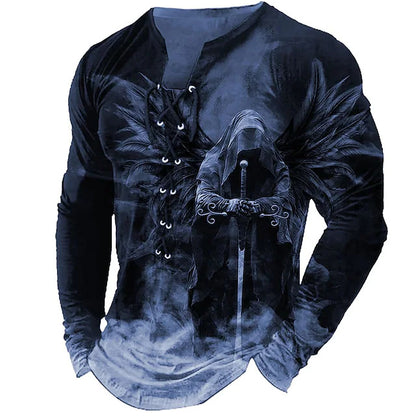 😎【Promoția de sfârșit de an】Tricou casual cu mânecă lungă, imprimat 3D, pentru bărbați-3846378