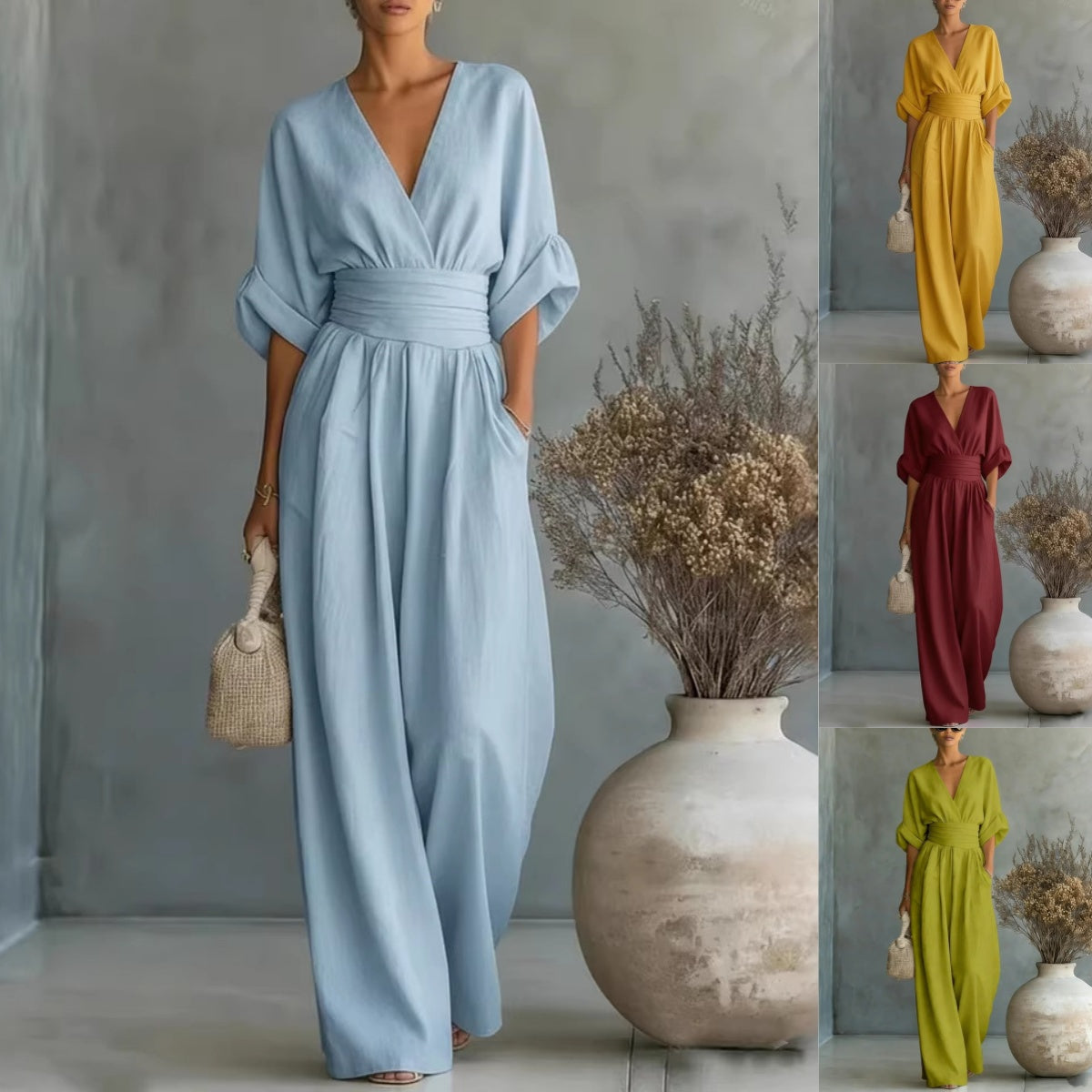 🌿【S-5XL】 Elegantni kombinezon od prirodne tkanine - naglašava struk i skriva nedostatke