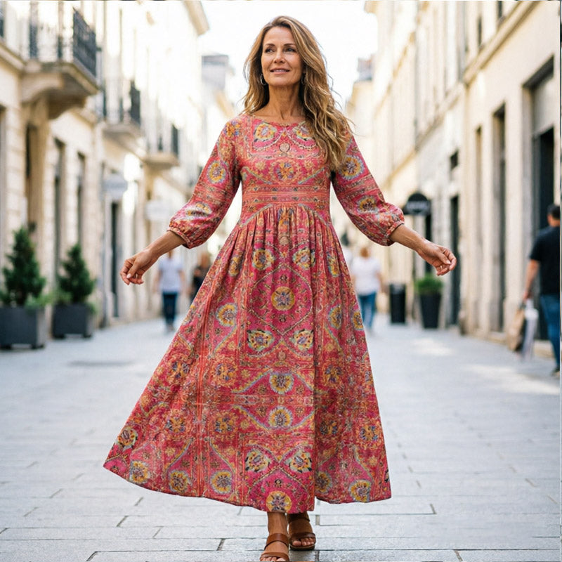 🔥Novo: 【50% popusta】Retro ženska haljina s okruglim izrezom i cvjetnim uzorkom —🎀Nježna i elegantna, udobna i mekana, visoke kvalitete