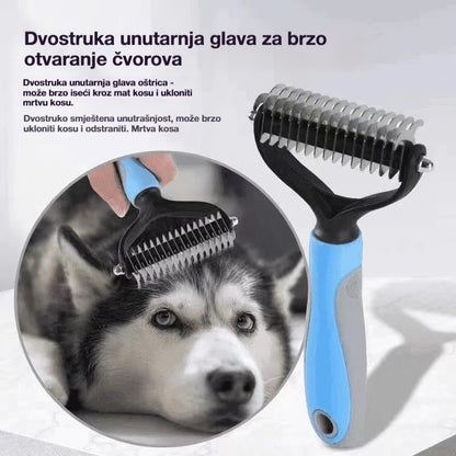 🐶【Pakiranje od 2 komada】Dvostrana četka za njegu kućnih ljubimaca—🎀Njega i uklanjanje dlaka kućnih ljubimaca, 🎀Pogodno za pse i mačke, 🎀Raspetljava i raspetljava čvorove u krznu