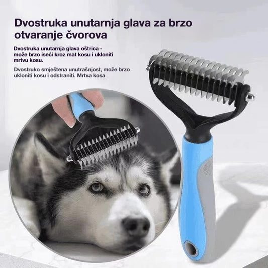 🐶【Pakiranje od 2 komada】Dvostrana četka za njegu kućnih ljubimaca—🎀Njega i uklanjanje dlaka kućnih ljubimaca, 🎀Pogodno za pse i mačke, 🎀Raspetljava i raspetljava čvorove u krznu