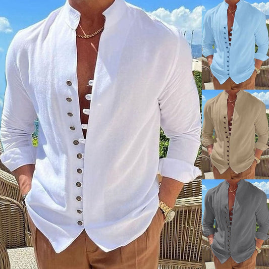 🔥【S-3XL】Cămașă casual pentru bărbați cu guler stand cu nasturi 3916908