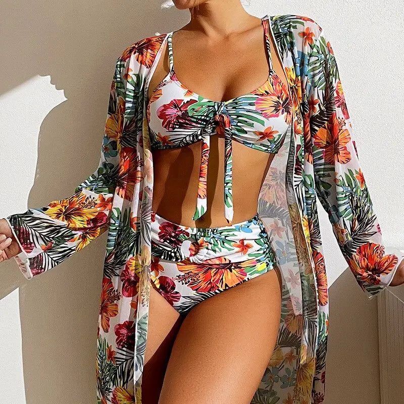 👙☀️【Platba na dobierku】💥【40-90kg】Nová štýlová plavková súprava, vrátane ľahkej bundy na ochranu pred slnkom. (3-dielna súprava)