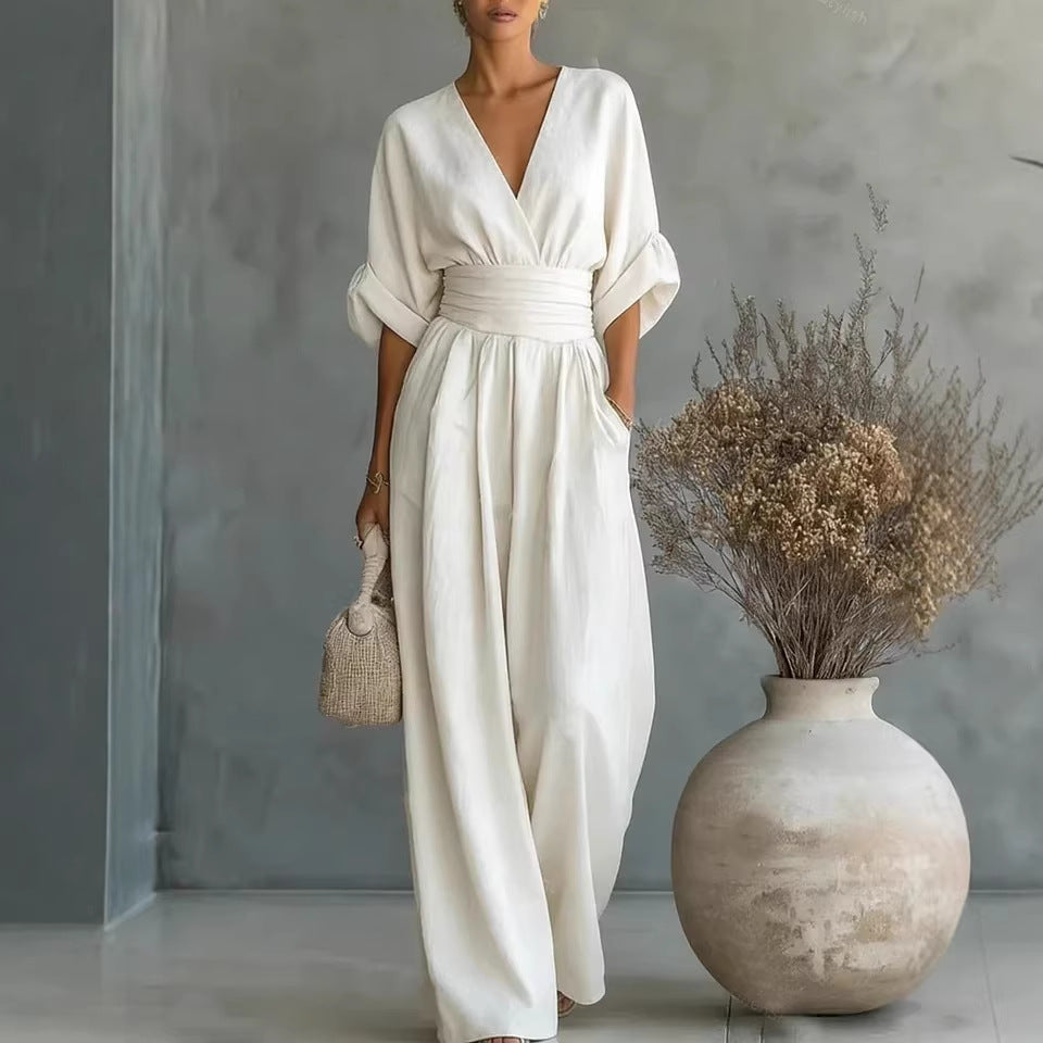 🌿【S-5XL】 Elegantni kombinezon od prirodne tkanine - naglašava struk i skriva nedostatke