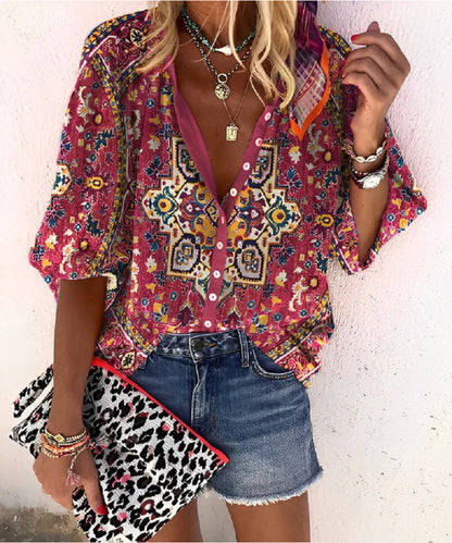 👚🎀【S-5XL】Novi dolazak 2026.: Retro elegantna ženska košulja s V-izrezom