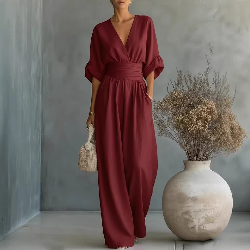🌿【S-5XL】 Elegantni kombinezon od prirodne tkanine - naglašava struk i skriva nedostatke