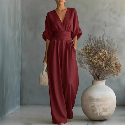 🌿【S-5XL】 Elegantni kombinezon od prirodne tkanine - naglašava struk i skriva nedostatke