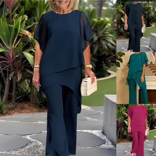 🎁Novo, 50% popusta💥【Bluza + Hlače】【40-100KG】Novo elegantno obično šifonsko odijelo širokog kroja