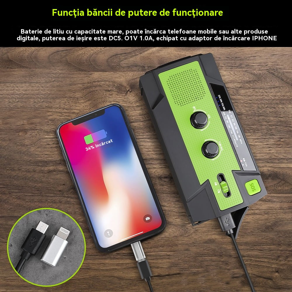 🏕️Lanternă portabilă multifuncțională cu radio AM, lanternă solară cu manivelă, lanternă de urgență
