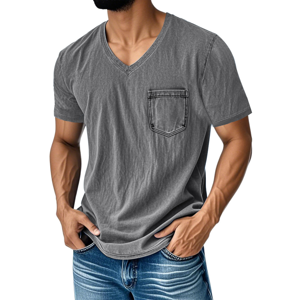 👔 50% popusta🔥【40-120 kg】Ležerna, široka traper majica s V-izrezom i kratkim rukavima za muškarce ✅️Plaćanje pouzećem ✅️2 artikla sa 70% popusta