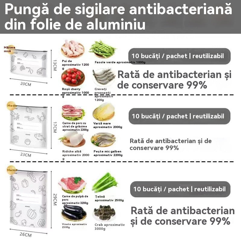 🥩【30 komada】Vrećica od aluminijske folije prehrambene kvalitete s patentnim zatvaračem za očuvanje svježine za korištenje u kućanskom hladnjaku