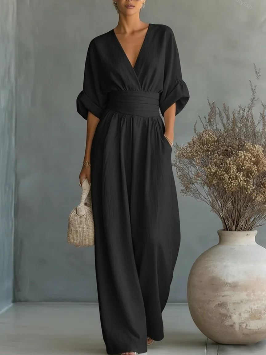 🌿【S-5XL】 Elegantni kombinezon od prirodne tkanine - naglašava struk i skriva nedostatke
