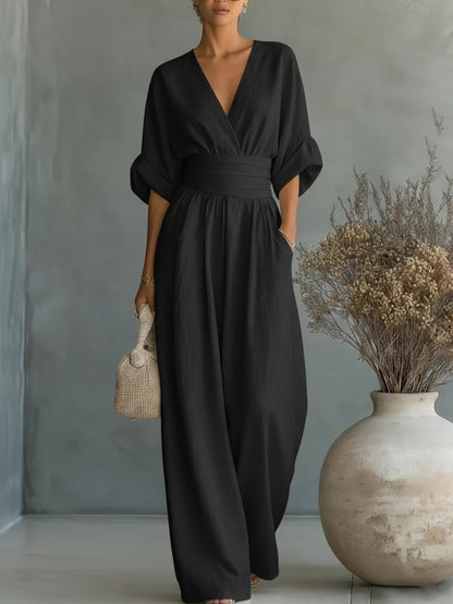 🌿【S-5XL】 Elegantni kombinezon od prirodne tkanine - naglašava struk i skriva nedostatke