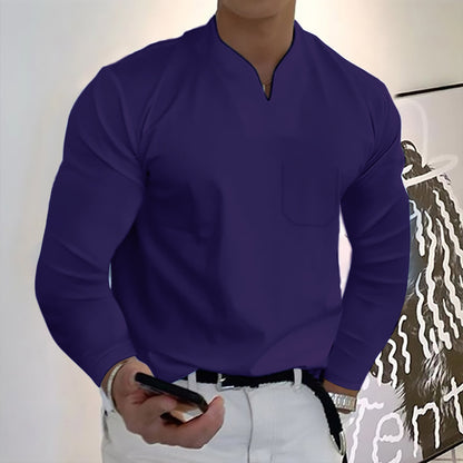 👔【Oferta de Anul Nou pe timp limitat】👔Noul tricou de vară din bumbac elastic cu decolteu în V pentru bărbați-3865718