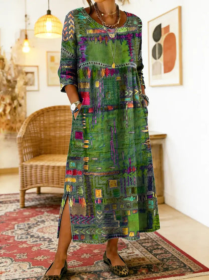 Manuela | Boemska maksi haljina s etničkim patchwork printom