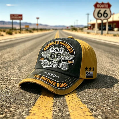 🧢🌟Podesiva retro bejzbolska kapa Route 66 - savršen izbor za ljubitelje biciklizma.
