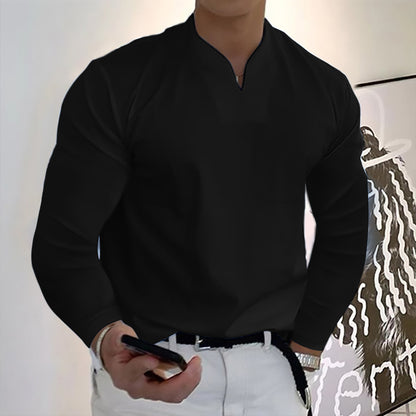 👔【Oferta de Anul Nou pe timp limitat】👔Noul tricou de vară din bumbac elastic cu decolteu în V pentru bărbați-3865718